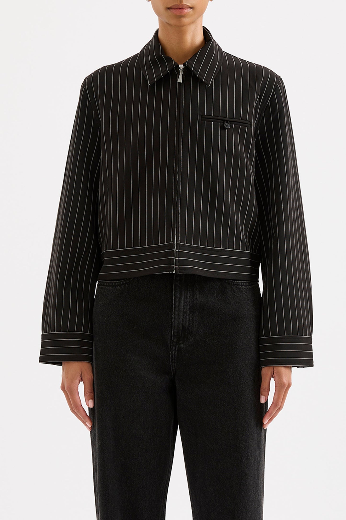 MAEVE PINSTRIPE BOMBER