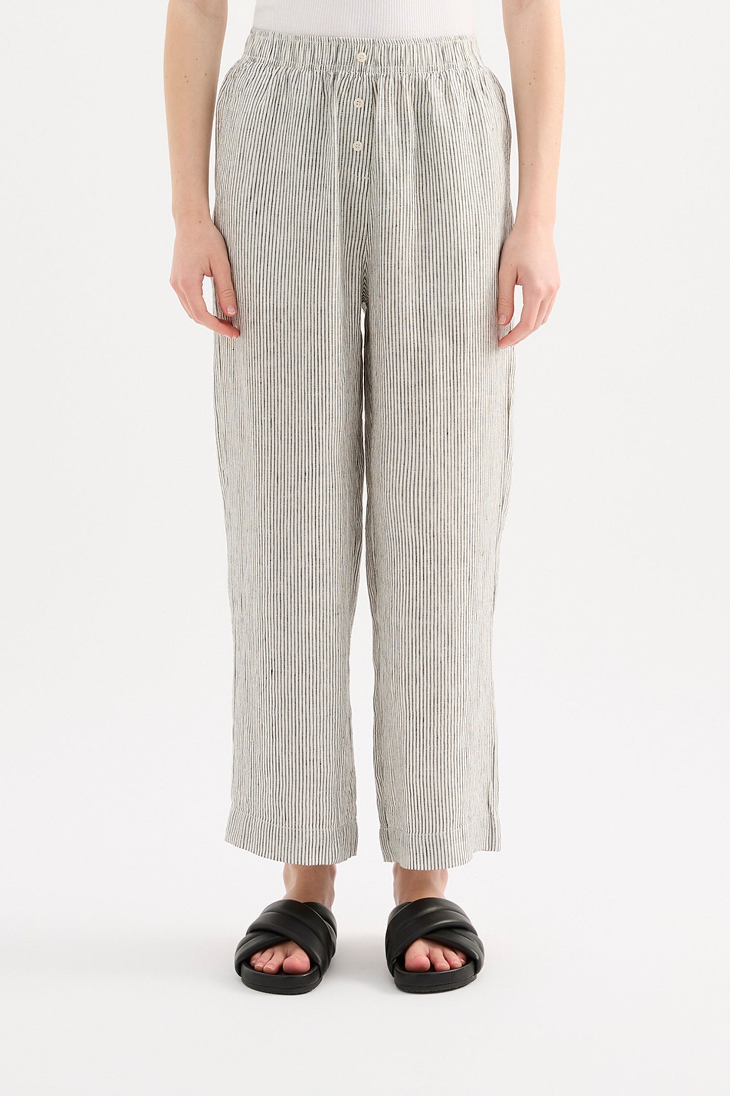 LOUNGE STRIPE LINEN CROP PANT