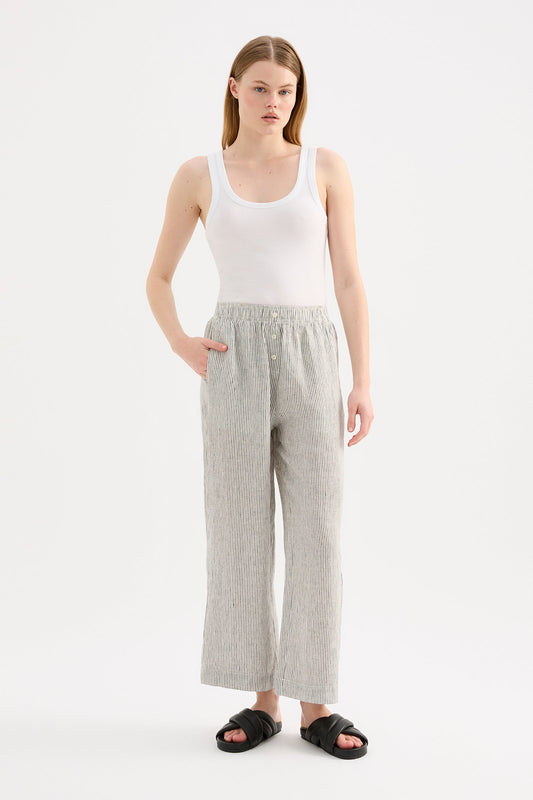 LOUNGE STRIPE LINEN CROP PANT